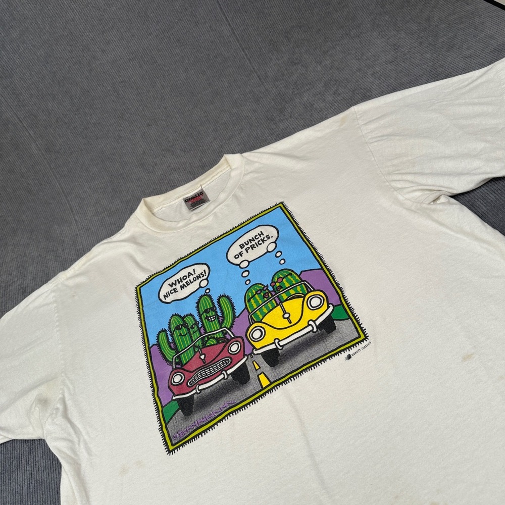 Vintage 90s Funny Comic Tee Graphic T-Shirt XL White Nice Melons Bunch of Pricks - Picture 2 of 10